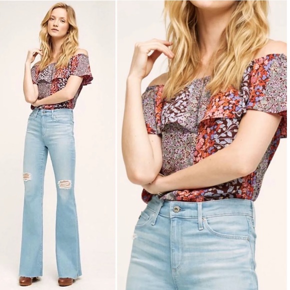 Anthropologie Maeve Vallita Floral Off Shoulder Ruffle Top. Size: XSmall. - Picture 10 of 10